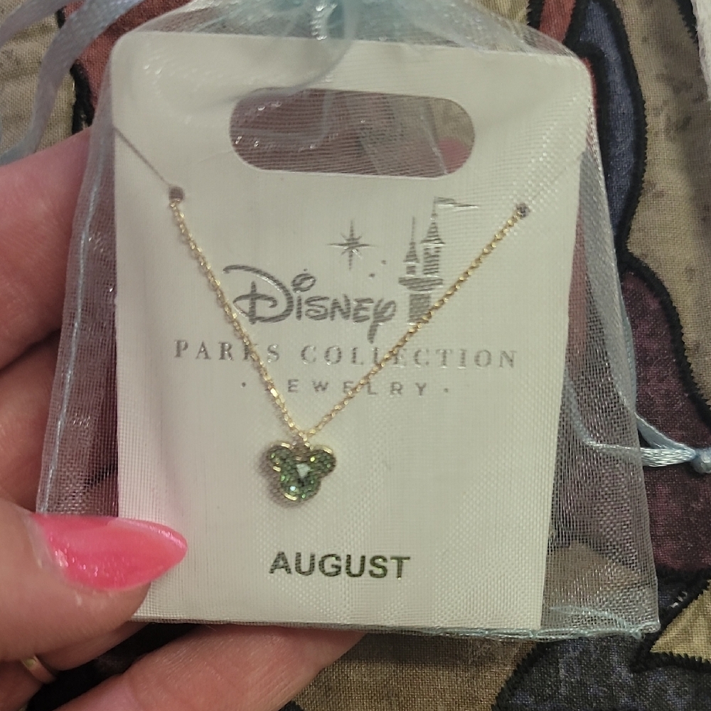 Disney Paris Collection August Birthdat Stone Green Mickey Necklace